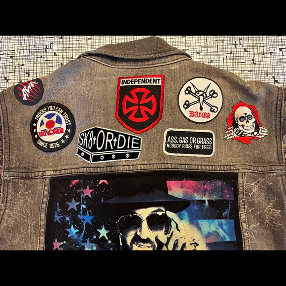 Custom made Upcycled Yelawolf denim vest Vintage Skateboard Patches Size Large - Picture 6 of 8